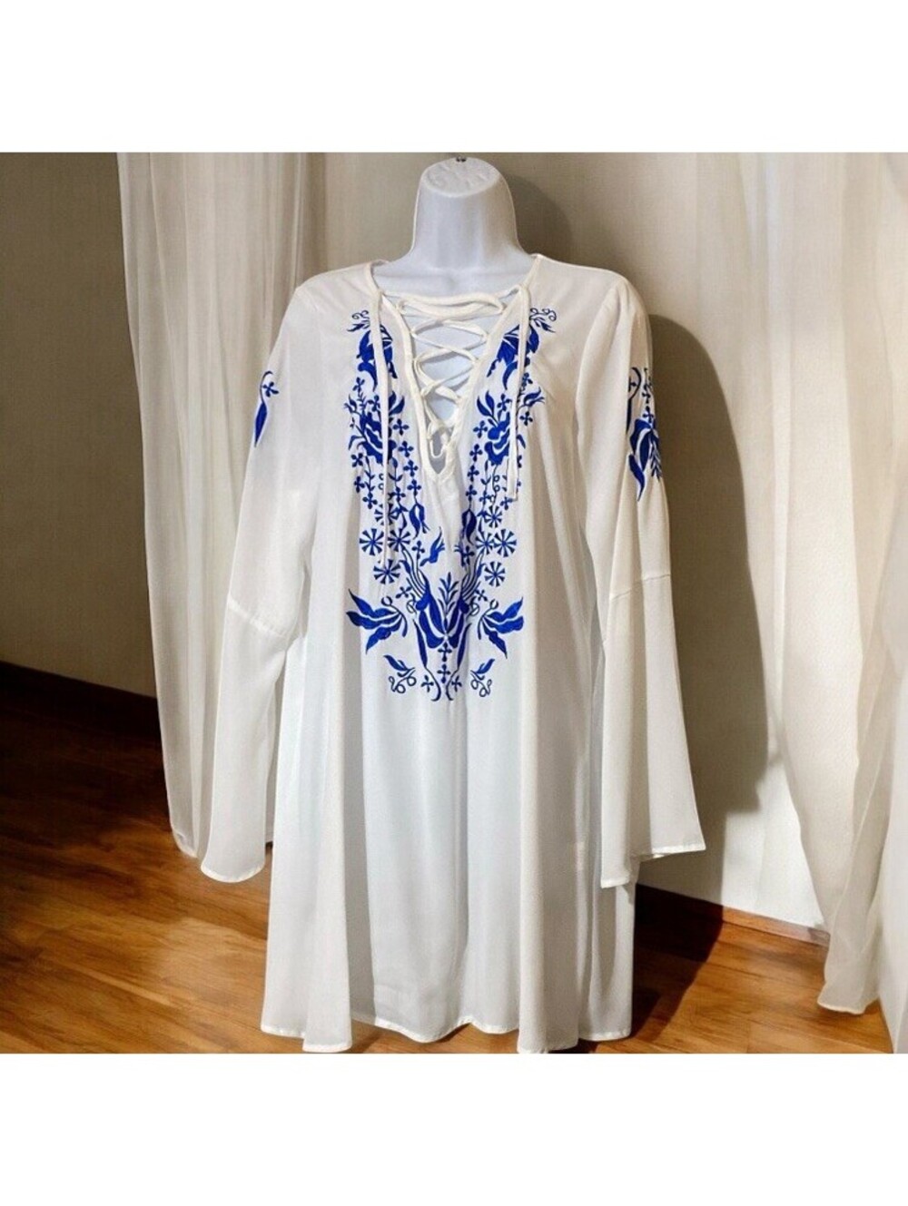 Women Haoduoyi White Long Sleeve Flare Sleeve Blouse Sz XXL